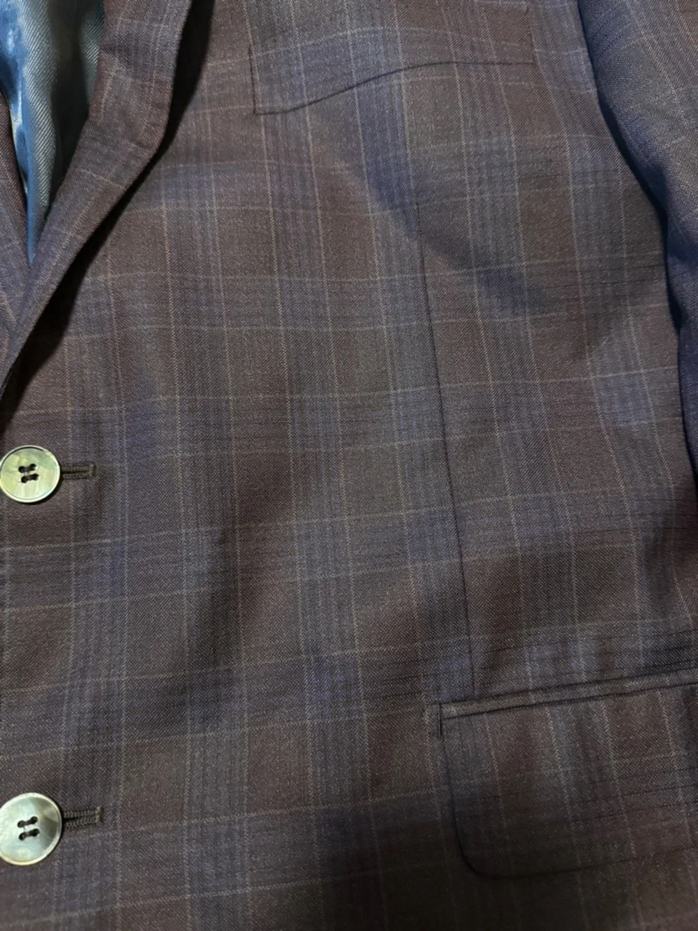 Byron British Style Wool Sport Coat 42R Plaid Blazer Italy Fabric Blue Purple